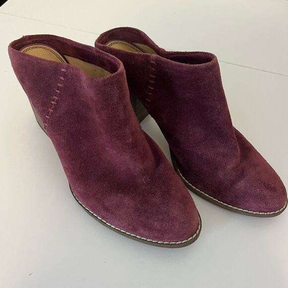 Splendid Wine Suede Debrah Slip On Mule 3 Inch Stacked Heel Sz 7.5 7 1/2 - Picture 2 of 9